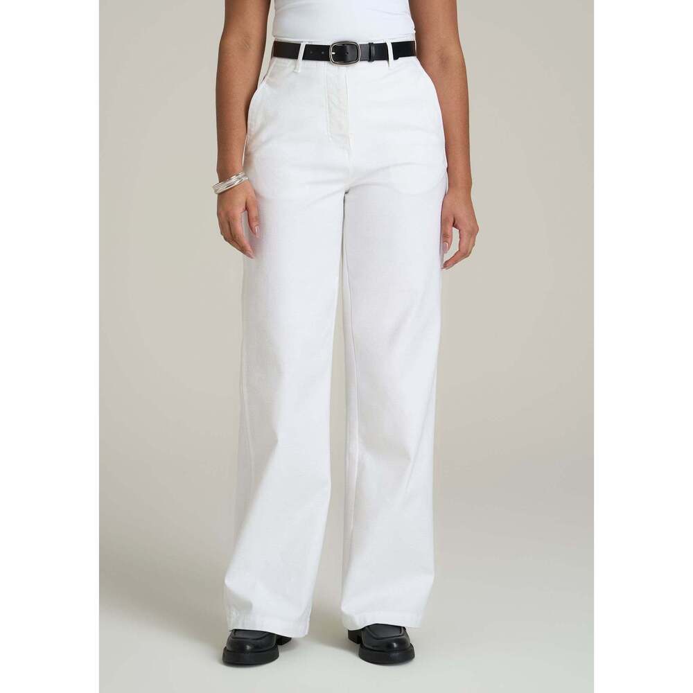 American Tall High Rise Wide Leg Flat Front Chinos for Tall Women in White Size